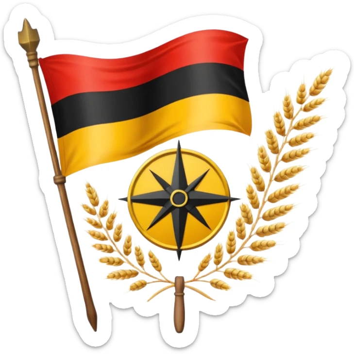 The flag of East Germany (the German Democratic Republic or GDR) consisted of the traditional German black, red, and gold horizontal tricolor, distinguished by a central emblem of a Centered in the red band, the national emblem featured a hammer, a compass, wreath of wheat. sticker