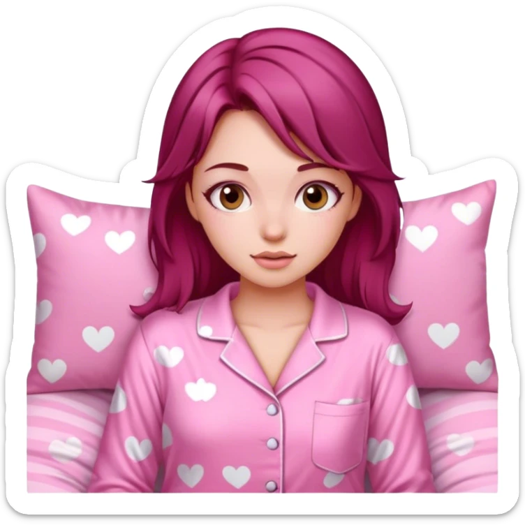A beautiful, burgundy haired girl wearing pink pajamas sticker