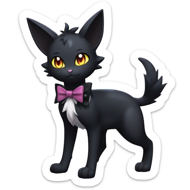 Shiny Dark Cool Edgy Black beautiful ethereal fantasy Kawaii Sona Umbreon-Litten-Fakemon-cat-animal with edgy bat-ears bow tie black emo-mane vtuber model Full Body sticker