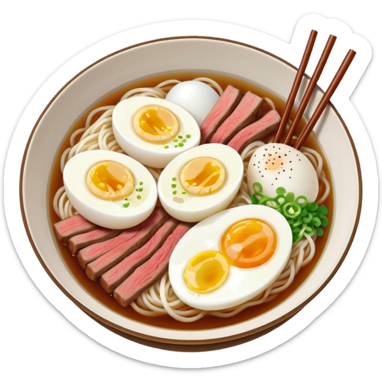 Korean cold noodles naengmyeon in a bowl with clear broth topped with half a boiled egg and one slice of beef sticker