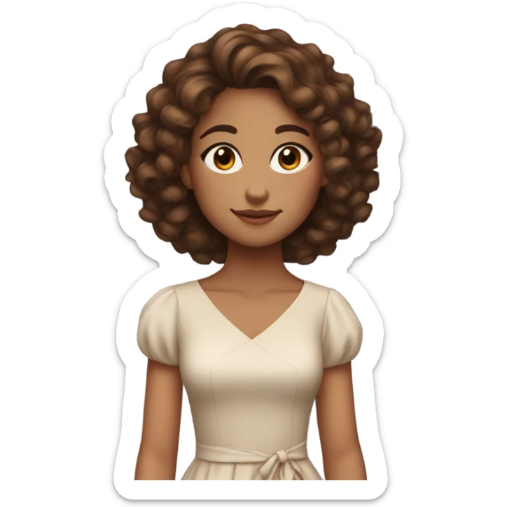 pretty girl brown curly hair natural makeup xix dress sticker