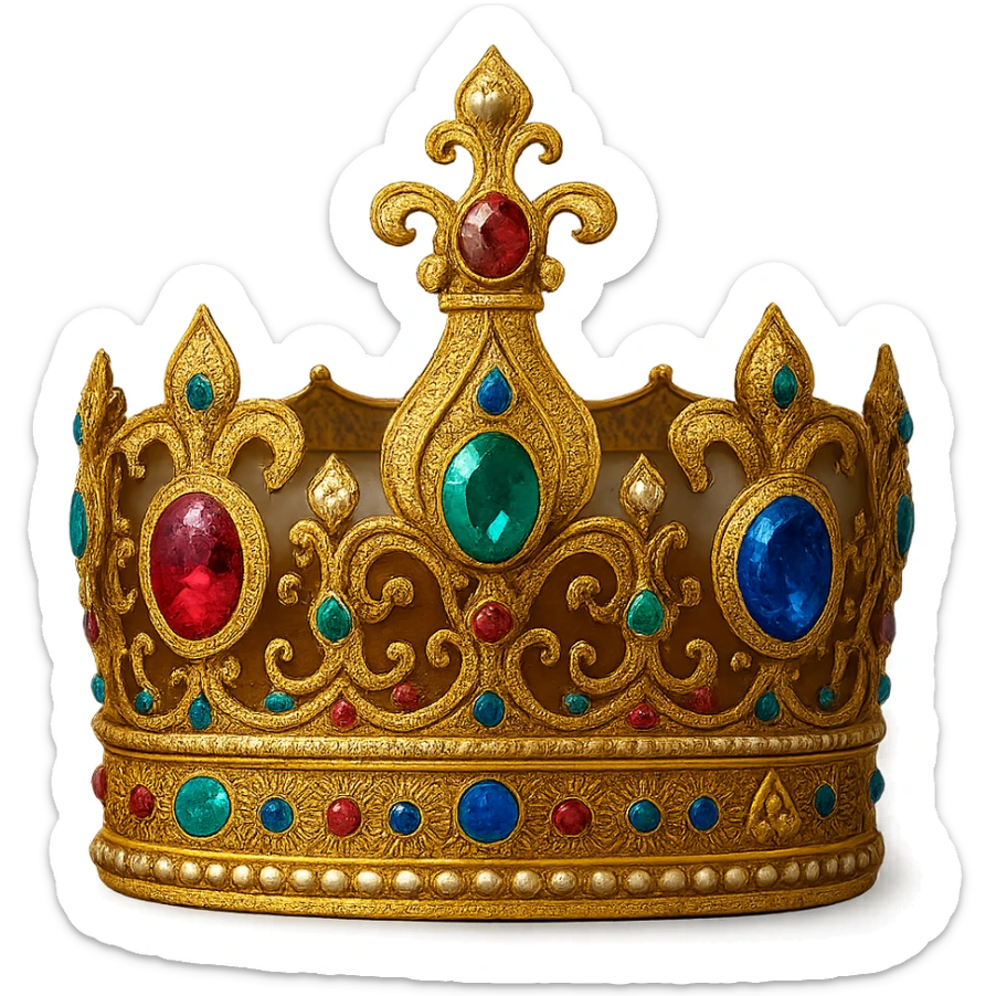 a jeweled crown with colorful gems, ornate and regal sticker