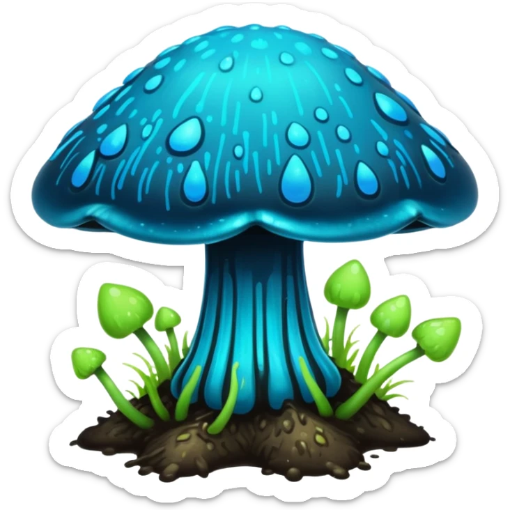 Black and cyan and blue and neon green bioluminescent shiny glowing ET gooey shroomy plenty icky sticky muddy swampy spore flower  sticker