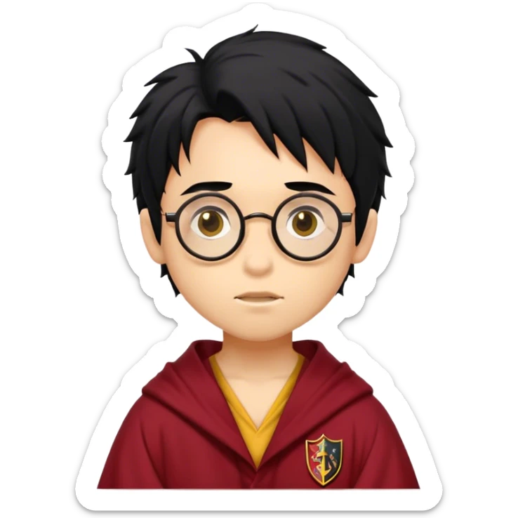 Boy with wild black hair with a round Glases a Flash scar a gryffindor Robe sticker