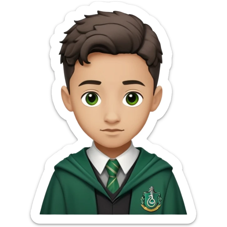 terence higgs is Graham Montague  in harry potter, wear hogwarts slytherin uniform, light skin, handsome boy sticker