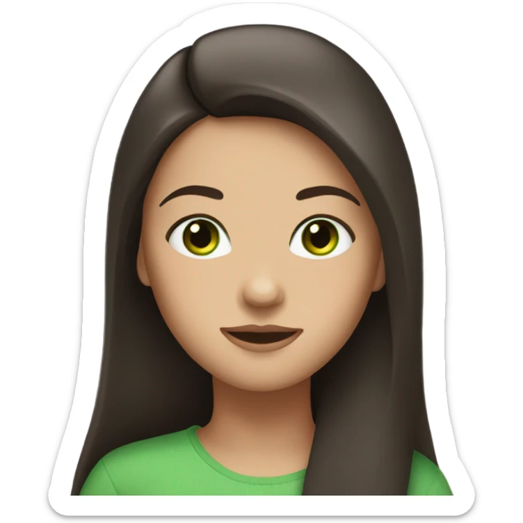 girl with dark brown, long and straight hair and green eyes sticker