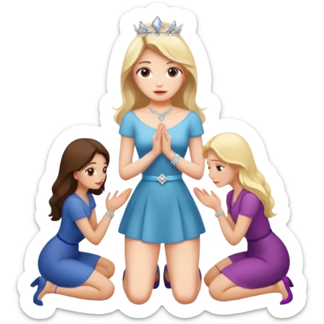 Beautiful girl knelt down by the grace of other women like proposing  sticker