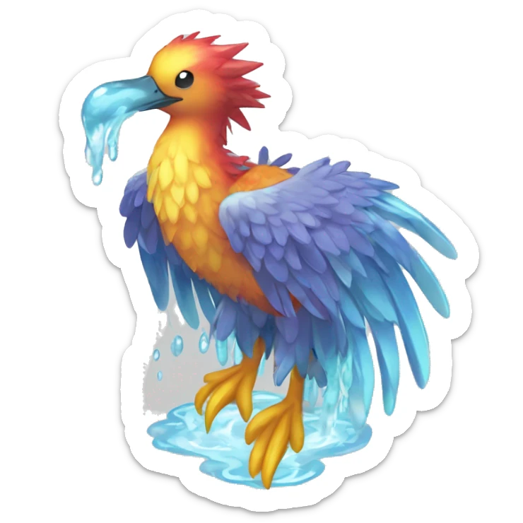 Wet dripping watery Cool Cute Fantasy legendary sea-bird ocean-water-type-Hydro-Phoenix-avian Fakemon full body sticker