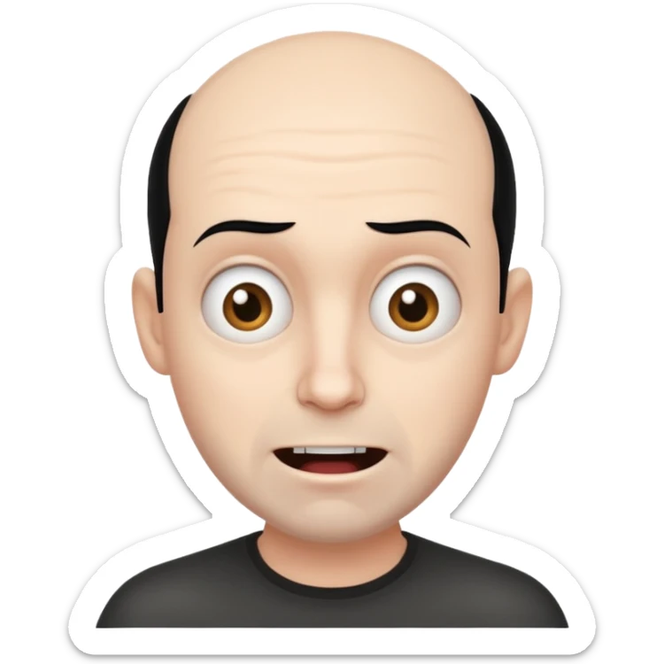 A balding person whos crazy and canadian and has black hair and is white sticker