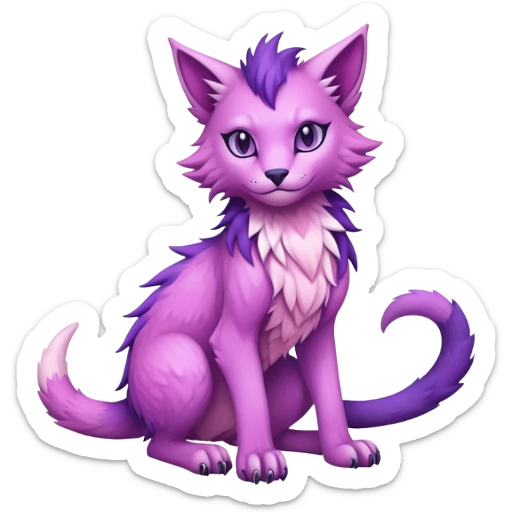 Kawaii dark edgy fantasy pastel ethereal feline-vernid-sergal-fursona animal creature with a tufted tail full body sticker