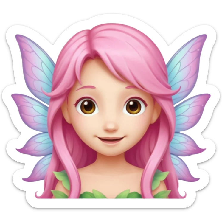A tiny pastel fairy with pink long hair with glowing wings and a sweet smile  sticker