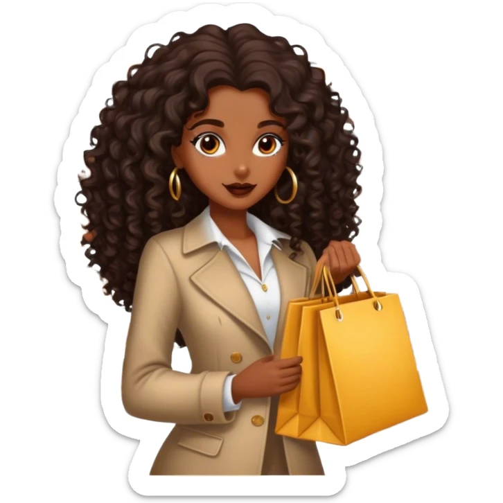 Rich dark brown girl with dark brown long curly hair expensive retail shopping  sticker