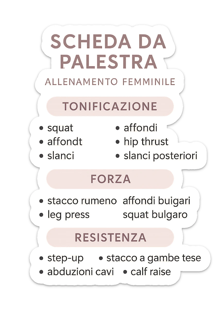 Scheda da palestra su sfondo isolato senza sfondo in italiano specifica per allenamento al femminile sticker