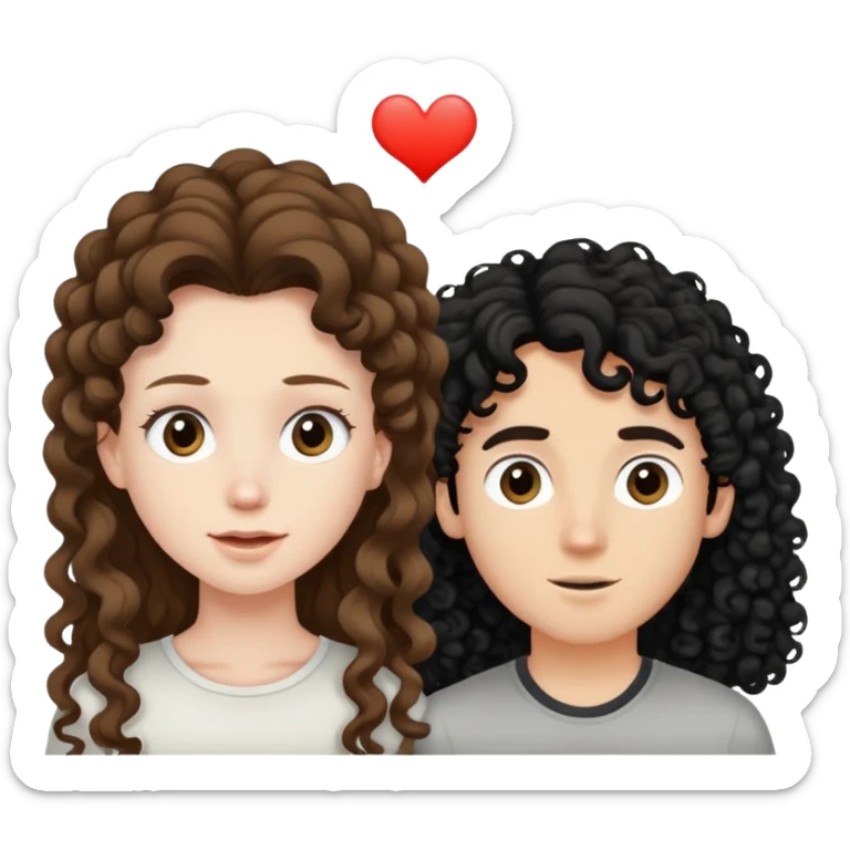 long light brown hair girl with pale skin and boy with black curly hair and tanned skin looking at each other sticker
