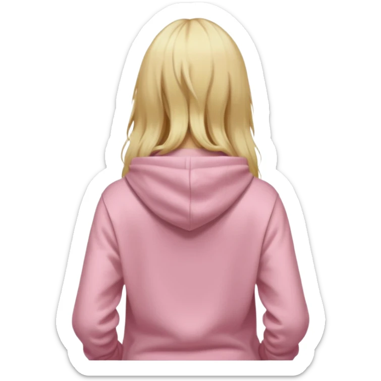 close up back view of long blonde hair, light pink hoodie sticker