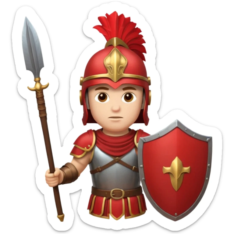 A strong Roman soldier in red-plumed helmet, bronze armor, and firm shield stance.
 sticker
