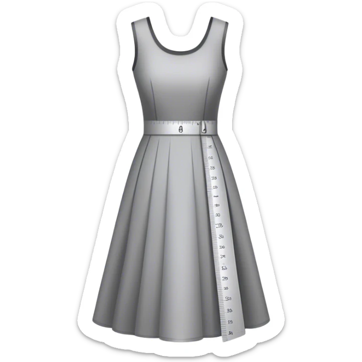 Icon for Fashion Design: a dress pattern with measurements, a ruler and a pencil. The icon should represent the process of designing clothing with a focus on precision and tailoring. Transparent background. sticker
