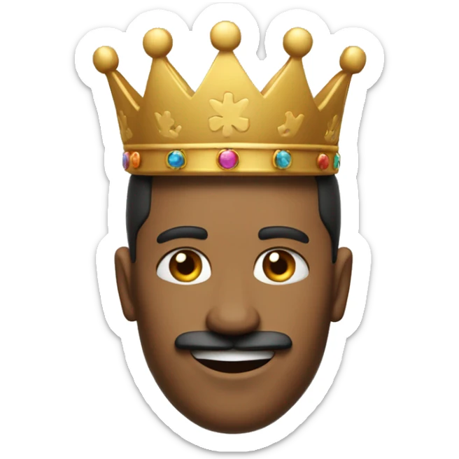 the head of a man with a king's crown, a mustache, smiling and making the peace sign sticker