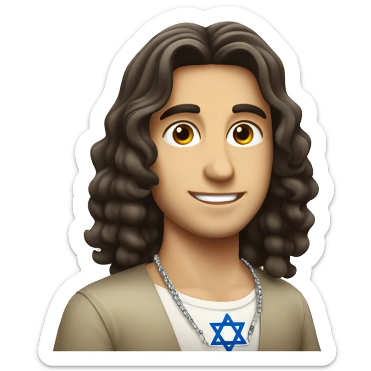 Jewish brunette man with Israel flag and necklace of star of David  sticker