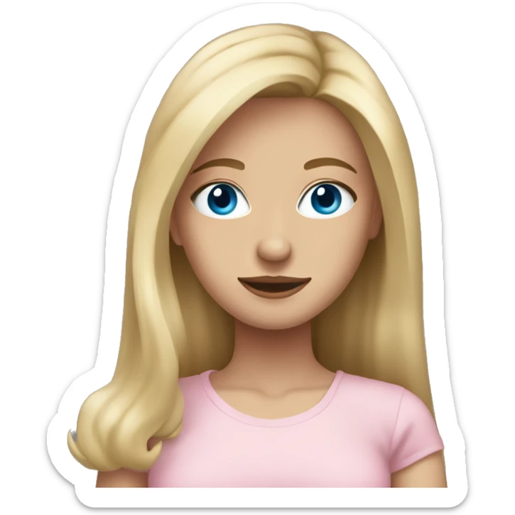 dirty blonde girl with long hair and blue eyes wearing a light pink top sticker