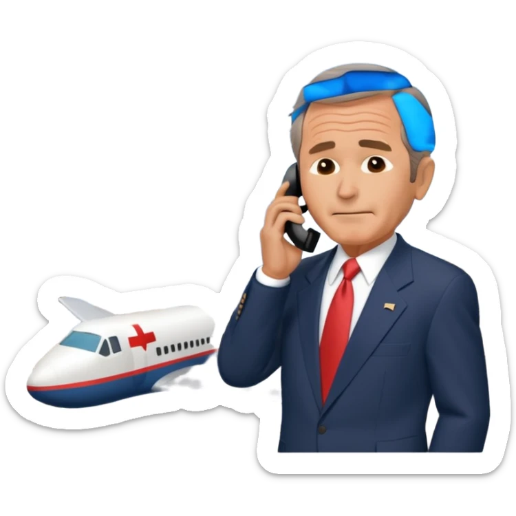 animated emoji of the world trade center with a plane crashed into it and george bush on a phone in front of it sticker