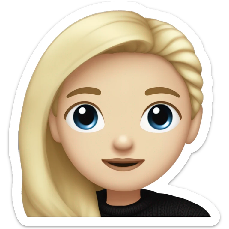 dark Blonde girl with blue eyes in black sweater and an east asian with light skin man with black hair and black eyes hugging sticker