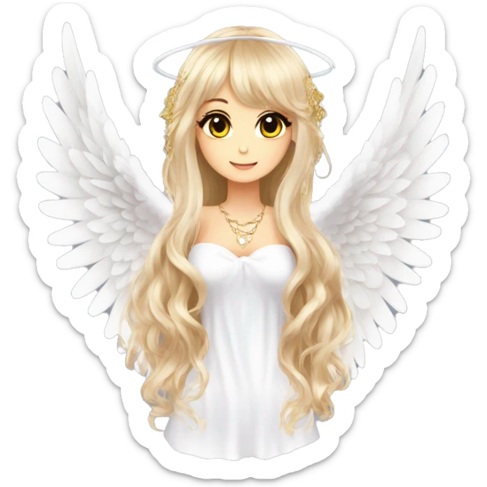 hime gyaru girl, angel wings, halo, white top, long beautiful hair  sticker