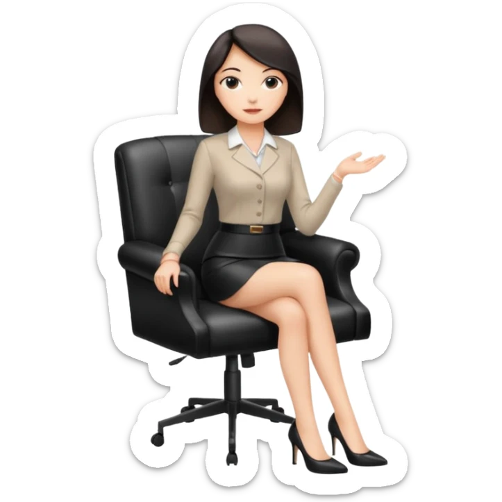 Business woman with short skirt and high heels sitting on chair office sticker
