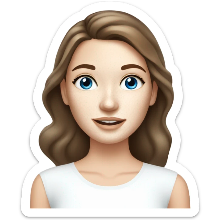 White girl with freckles brunette blue eyes doing skinacare cream on her face sticker