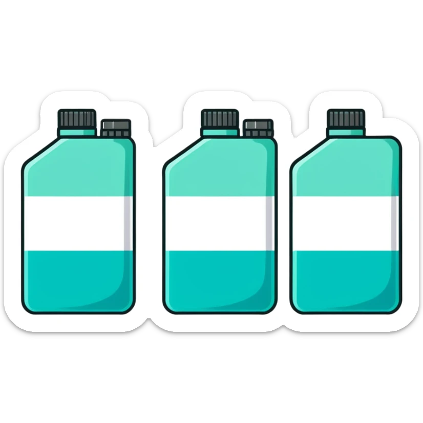 Canisters of motor oil in light gray color, minimalist design with soft gradients in sky blue, teal green, white, and light gray sticker