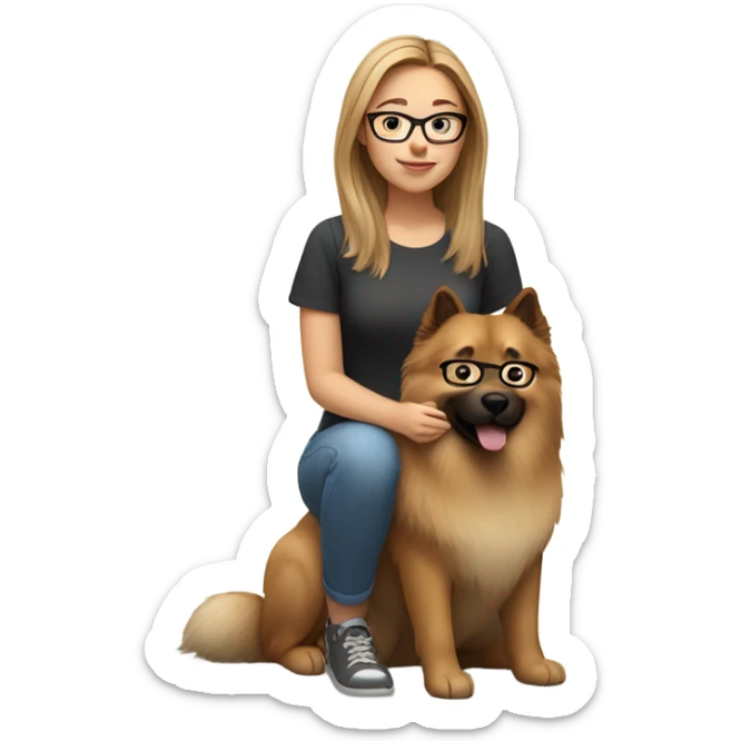 Brown light hair Girl with glasses and eurasier dog  sticker