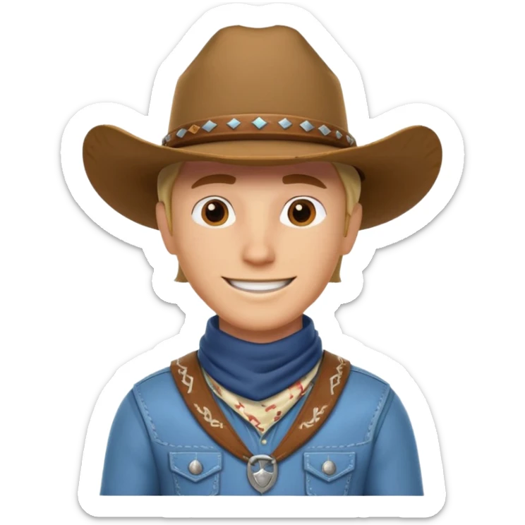 cowboy horse rider portrait, head and shoulders only, cowboy hat, bandana, western outfit collar, confident smile, 3D cartoon, mobile game icon style, clean background, no text, no watermark
 sticker