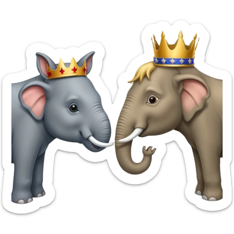 Democratic Party elephant facing Republican Party donkey with King Trump inbetween sticker