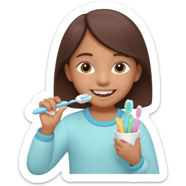 little brown girl brushing her teeth, pastel portrait, bright nourishing morning atmosphere, soft focus, isometric 3d plush sticker