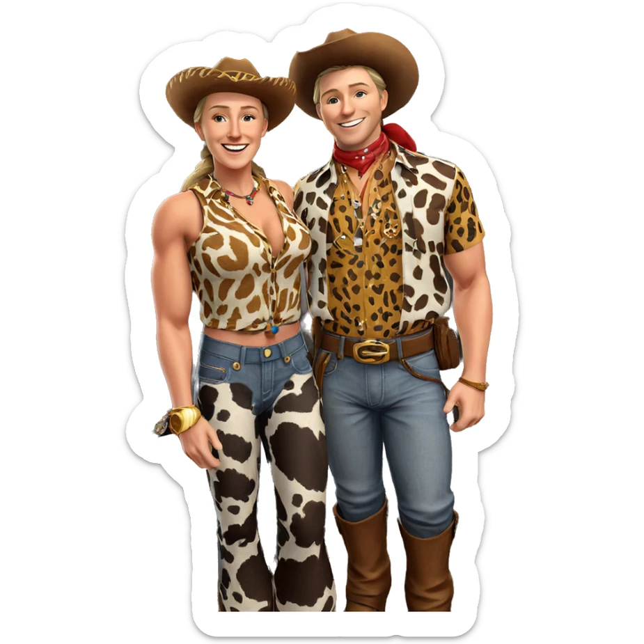 smiling cowboy with animal print sticker