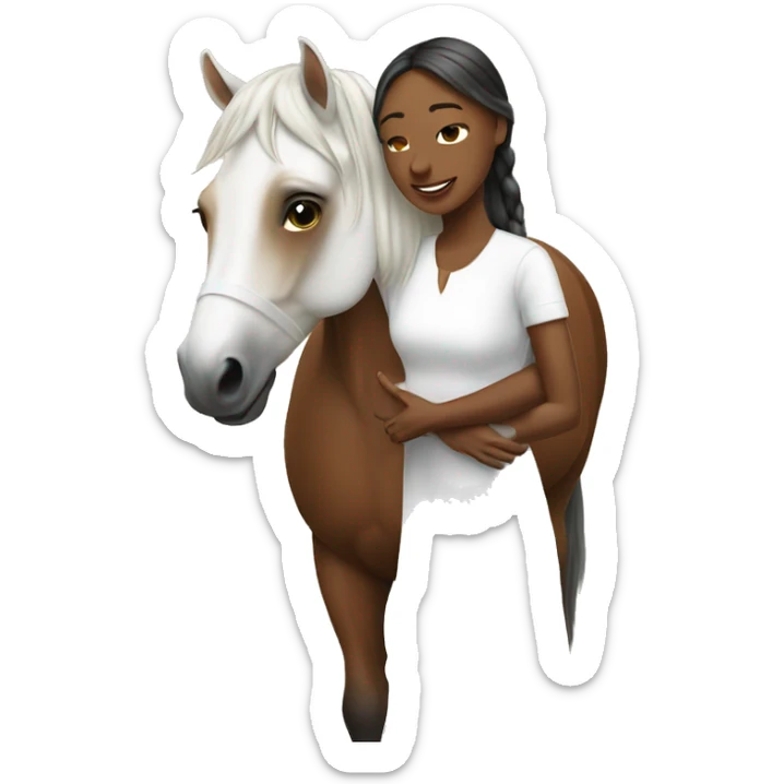 Woman in white dress hugs bay horse sticker