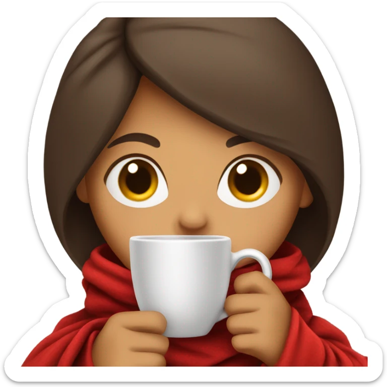 Hispanic Brunette girl wrapped in red blanket with hoodie sipping tea sticker