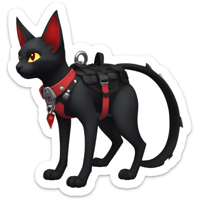 cool edgy black punk red ethereal fantasy nargacuga-bat-cat-Fakemon collar harness full body sticker