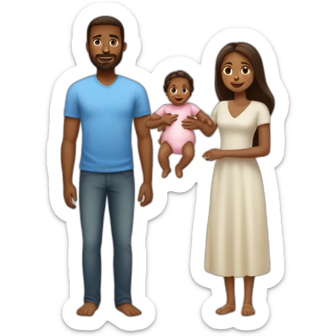 Brown haïr man with long Brown haïr woman with baby girl sticker