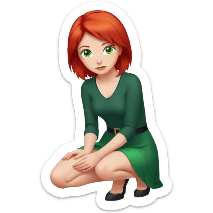 Woman with green eyes and red hair kneeled down  sticker