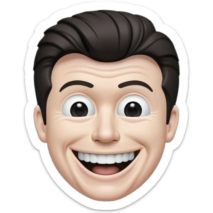 Very White Rick Astley with a goofy ahh smile and he can only fit 3 upper teeth in his mouth and it is squeezworming his face and the background is almost pitch black but it’s not because there are lines of white but you can only see half of the background sticker