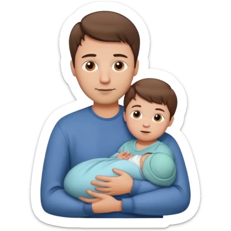 dad with short brown hair and fair skin with newborn baby sticker