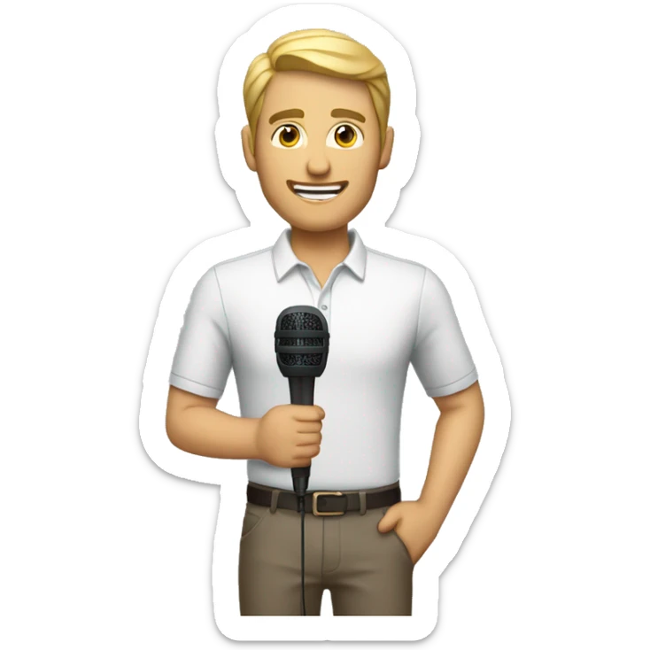 man news reporter with microphone in casual clothing sticker
