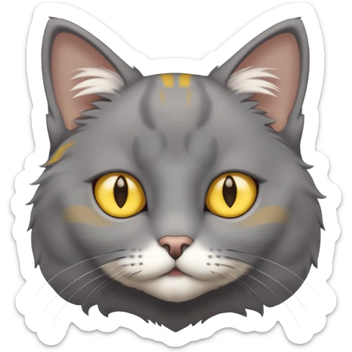 A gray cat with yellow eyes named max he is very cute and has a white spot on his neck sticker