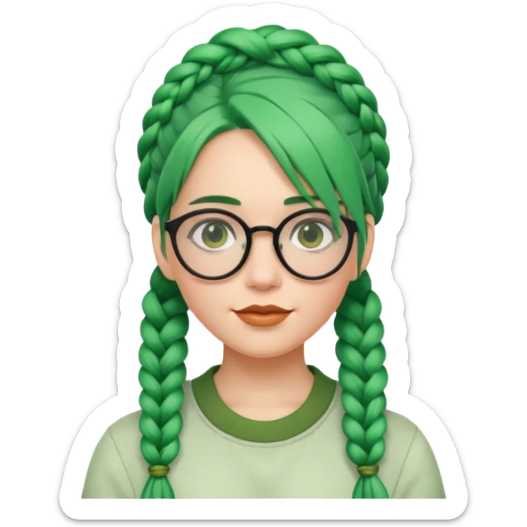 woman with green hairs, braids and spectacle, big visible braids and unique face shape sticker