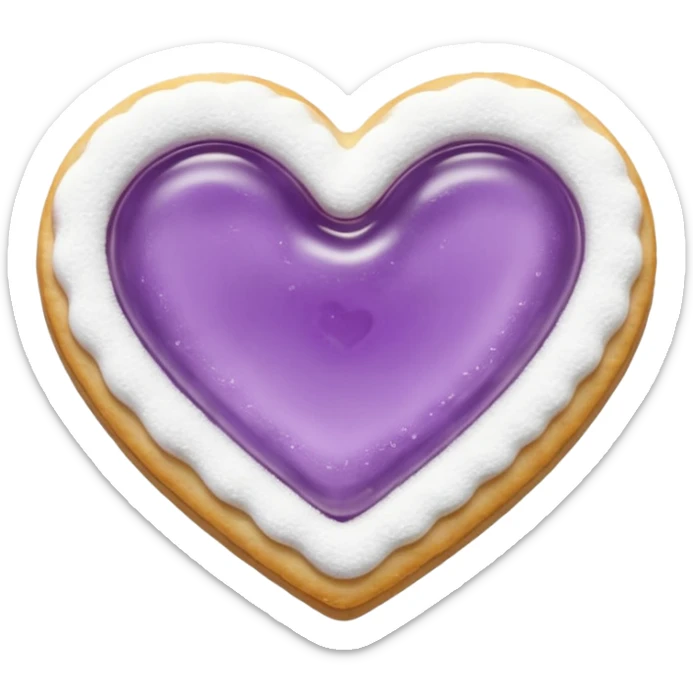 Realistic shortbread cookie in the shape of a heart with Pale Purple color jelly middle filling and sprinkled powder sugar on top. sticker