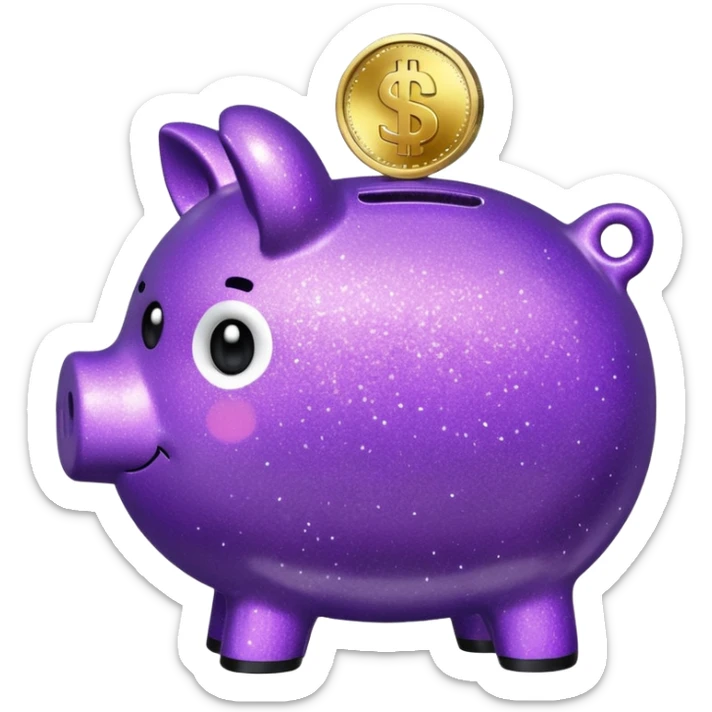 money in a glitter purple piggy bank sticker