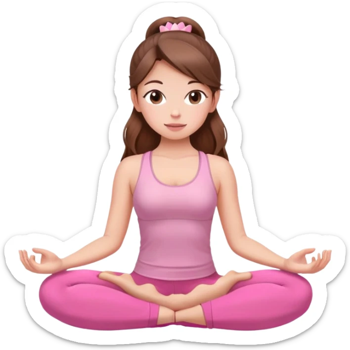 girl pink pilates princess is sitting in a lotus position in pink. yoga. brown hair and eyes light skin long hair calm sticker