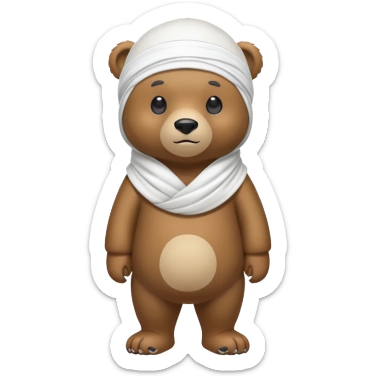 Complete full-body view of a bear wearing a white durag, showing from head to toe sticker