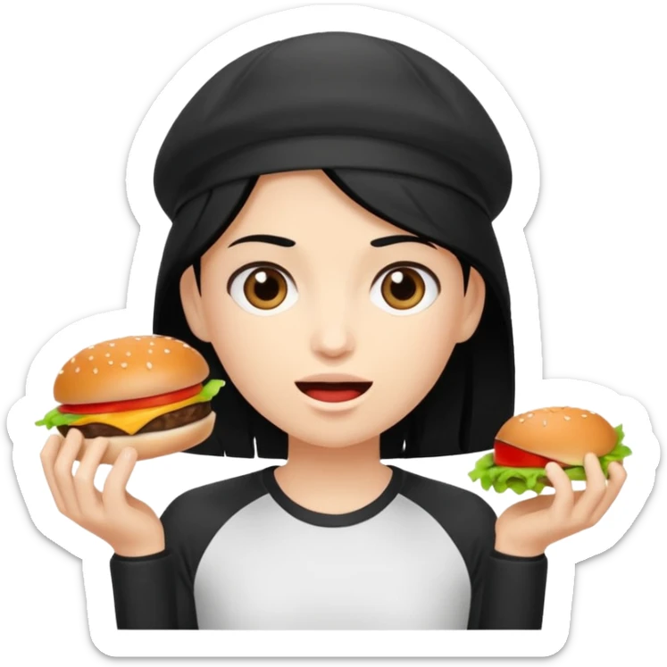 mach mir eine sportliche person mit schwarzen haaren die gerade offensichtlich heißhunger hat sticker